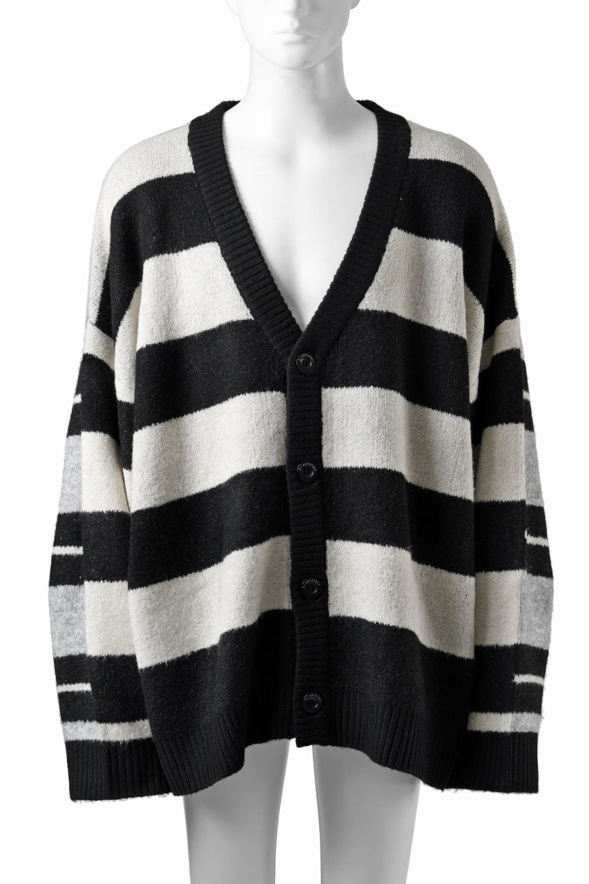 画像をギャラリービューアに読み込む, A.F ARTEFACT BORSERS COMBI KNIT CARDIGAN (BLACK x IVORY x GREY)