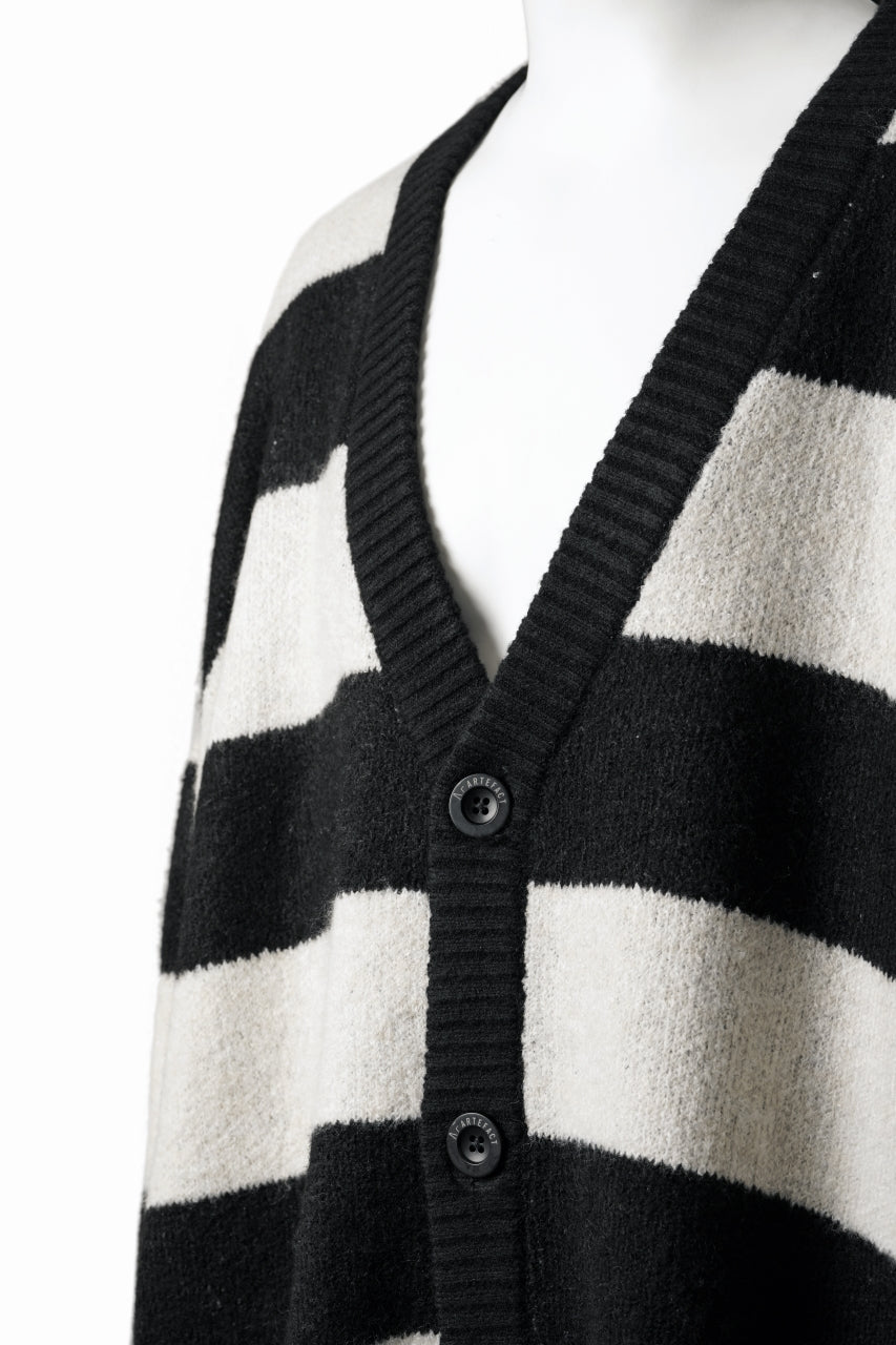 画像をギャラリービューアに読み込む, A.F ARTEFACT BORSERS COMBI KNIT CARDIGAN (BLACK x IVORY x GREY)
