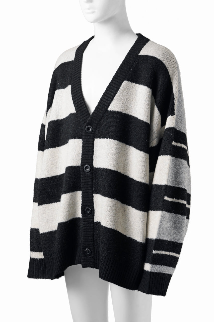 画像をギャラリービューアに読み込む, A.F ARTEFACT BORSERS COMBI KNIT CARDIGAN (BLACK x IVORY x GREY)