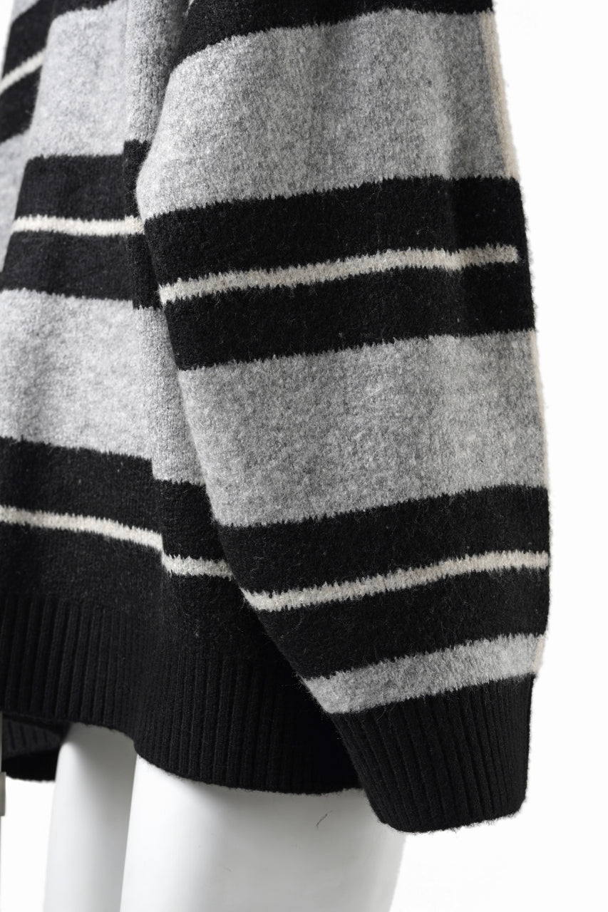 画像をギャラリービューアに読み込む, A.F ARTEFACT BORSERS COMBI KNIT CARDIGAN (BLACK x IVORY x GREY)