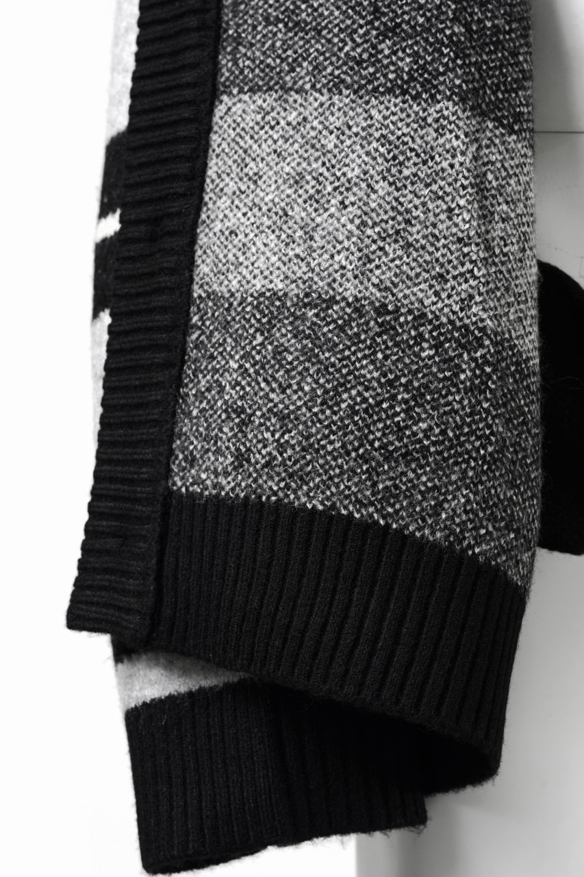 A.F ARTEFACT BORSERS COMBI KNIT CARDIGAN (BLACK x IVORY x GREY)の