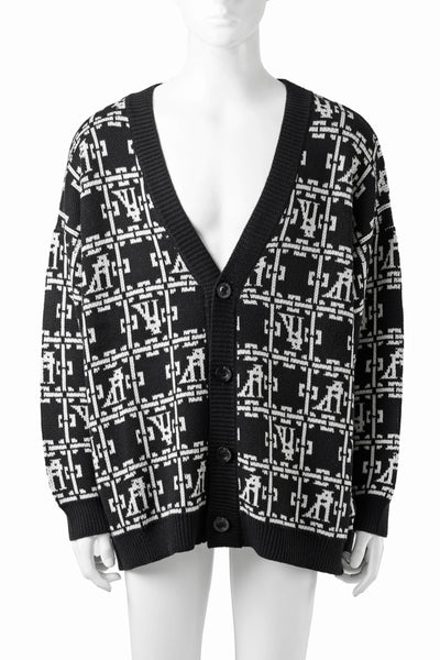 A.F ARTEFACT JACGUARD KNIT CARDIGAN (BLACK x IVORY)