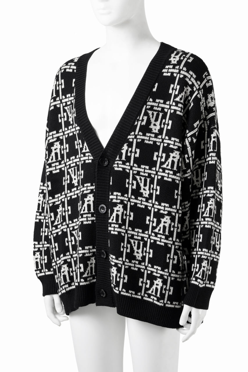 画像をギャラリービューアに読み込む, A.F ARTEFACT JACGUARD KNIT CARDIGAN (BLACK x IVORY)