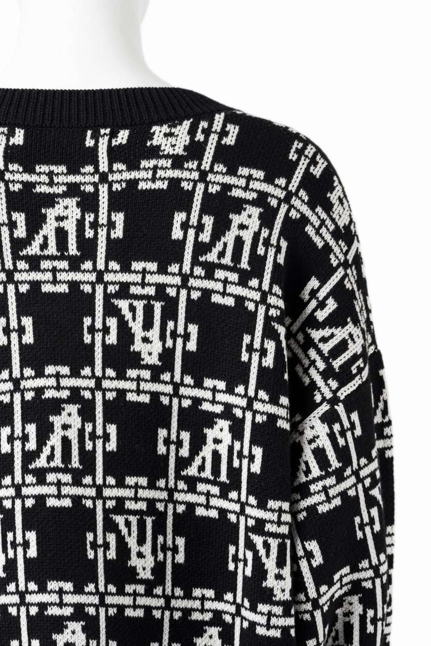 画像をギャラリービューアに読み込む, A.F ARTEFACT JACGUARD KNIT CARDIGAN (BLACK x IVORY)
