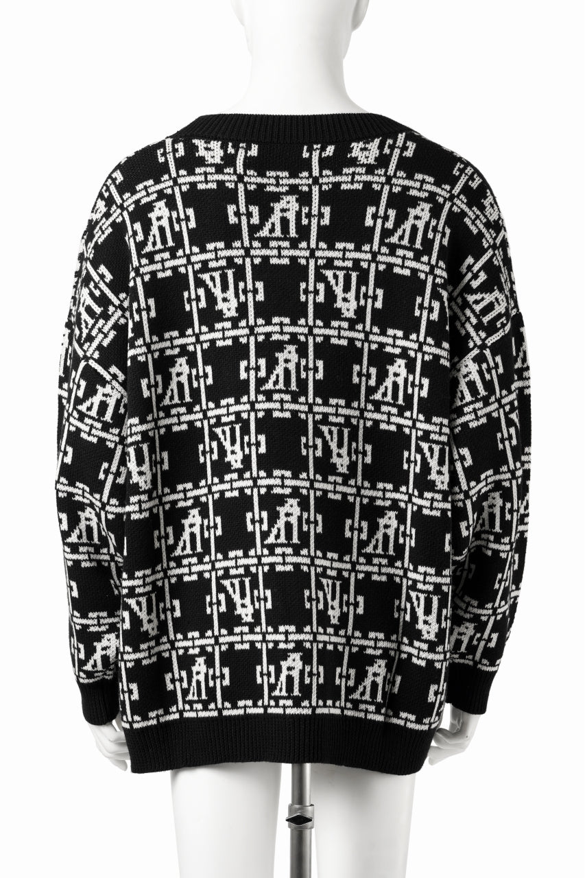 画像をギャラリービューアに読み込む, A.F ARTEFACT JACGUARD KNIT CARDIGAN (BLACK x IVORY)