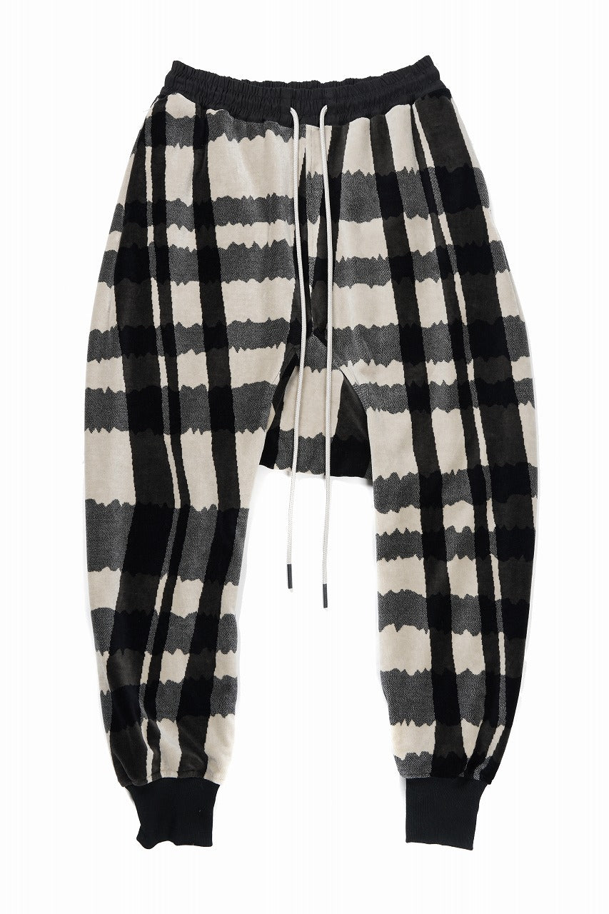 Load image into Gallery viewer, A.F ARTEFACT SAROUEL JOGGER PANTS / JACQUARD DEFORMED PLAID VELOR (BLACK x GREY x IVORY)