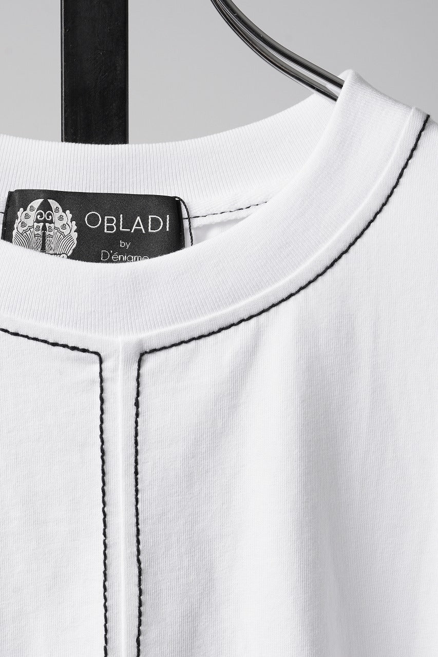 Load image into Gallery viewer, OBLADI BLACK STITCHES ON HALF BODY WHITE T-SHIRT (WHITE)