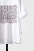 Load image into Gallery viewer, OBLADI WHITE T-SHIRT WITH GREEN-PURPLE CRISSCROSS SQUARE STITCHES ON MESH (WHITE)