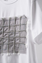 Load image into Gallery viewer, OBLADI WHITE T-SHIRT WITH GREEN-PURPLE CRISSCROSS SQUARE STITCHES ON MESH (WHITE)
