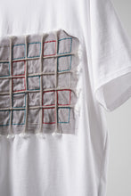 Load image into Gallery viewer, OBLADI WHITE T-SHIRT WITH GREEN-RED CRISSCROSS SQUARE STITCHES ON MESH (WHITE)