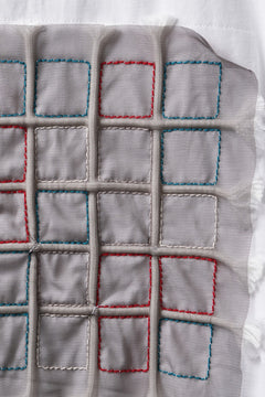 Load image into Gallery viewer, OBLADI WHITE T-SHIRT WITH GREEN-RED CRISSCROSS SQUARE STITCHES ON MESH (WHITE)