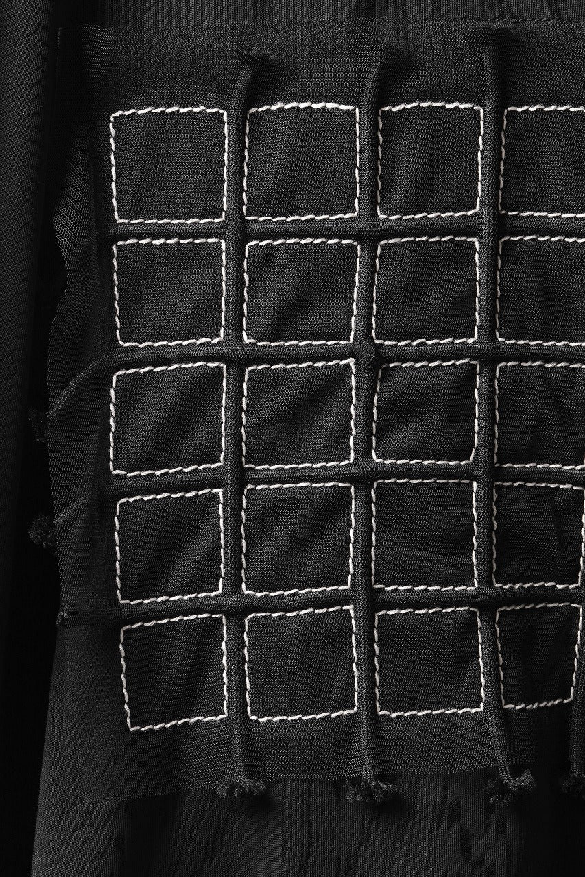 Load image into Gallery viewer, OBLADI BLACK T-SHIRT WITH BEIGE CRISSCROSS SQUARE STITCHES ON MESH (BLACK)