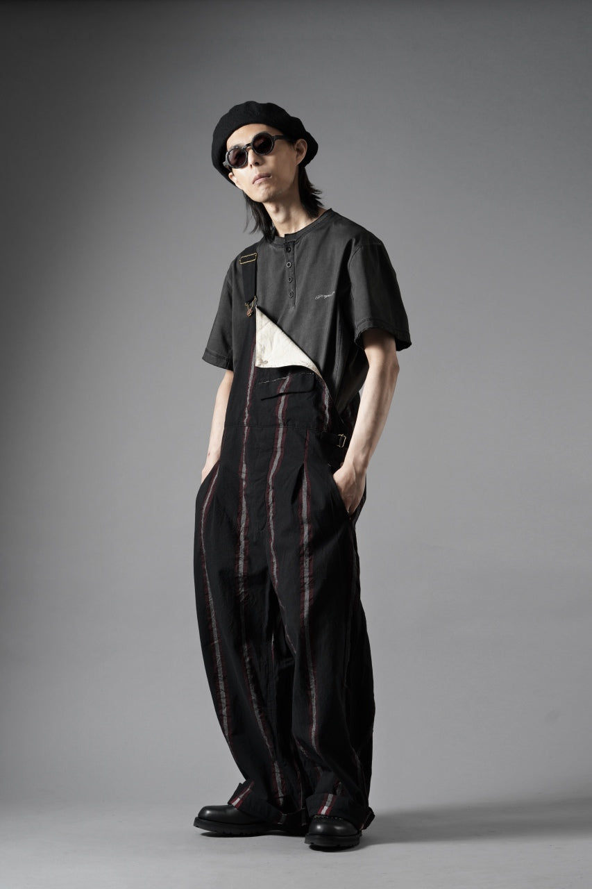 YUTA MATSUOKA overalls / tussah linen stripe (black stripe)