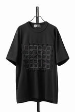 Load image into Gallery viewer, OBLADI BLACK T-SHIRT WITH GREEN-PURPLE CRISSCROSS SQUARE STITCHES ON MESH (BLACK)