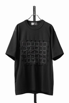 Load image into Gallery viewer, OBLADI BLACK T-SHIRT WITH GREEN-PURPLE CRISSCROSS SQUARE STITCHES ON MESH (BLACK)