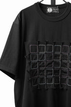 Load image into Gallery viewer, OBLADI BLACK T-SHIRT WITH GREEN-PURPLE CRISSCROSS SQUARE STITCHES ON MESH (BLACK)
