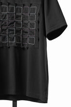 Load image into Gallery viewer, OBLADI BLACK T-SHIRT WITH GREEN-PURPLE CRISSCROSS SQUARE STITCHES ON MESH (BLACK)