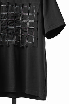 Load image into Gallery viewer, OBLADI BLACK T-SHIRT WITH GREEN-PURPLE CRISSCROSS SQUARE STITCHES ON MESH (BLACK)