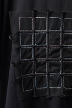 Load image into Gallery viewer, OBLADI BLACK T-SHIRT WITH GREEN-PURPLE CRISSCROSS SQUARE STITCHES ON MESH (BLACK)