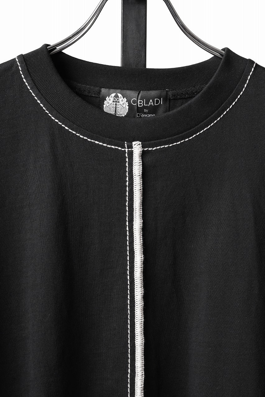 Load image into Gallery viewer, OBLADI BLACK T-SHIRT WITH BEIGE OVERLOCK STITCHING (BLACK)