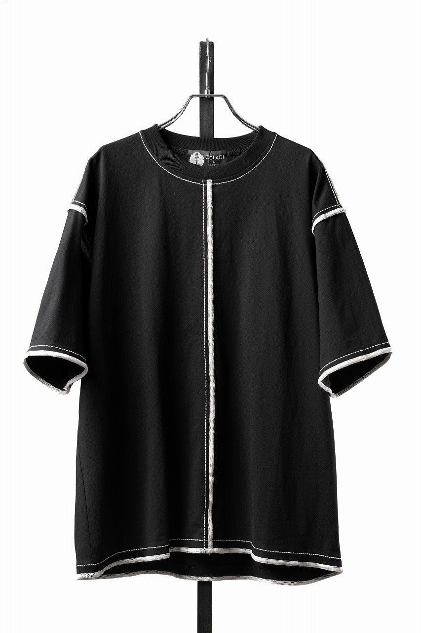 Load image into Gallery viewer, OBLADI BLACK T-SHIRT WITH BEIGE OVERLOCK STITCHING (BLACK)
