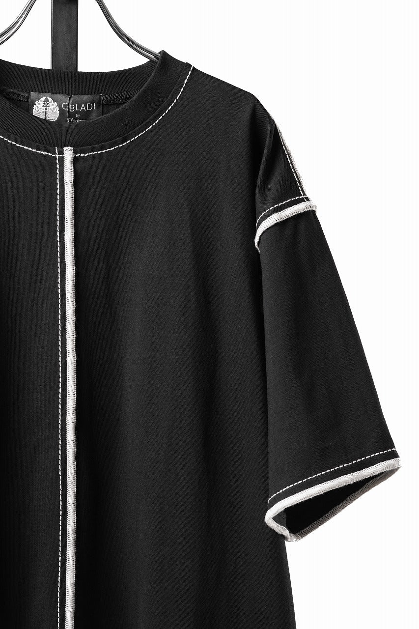 Load image into Gallery viewer, OBLADI BLACK T-SHIRT WITH BEIGE OVERLOCK STITCHING (BLACK)