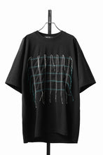 Load image into Gallery viewer, OBLADI GREEN &amp; BEIGE GRID STITCHES ON BLACK T-SHIRT (BLACK)