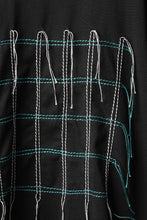 Load image into Gallery viewer, OBLADI GREEN &amp; BEIGE GRID STITCHES ON BLACK T-SHIRT (BLACK)