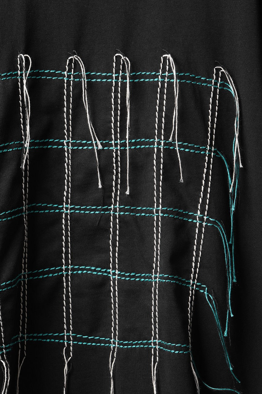 Load image into Gallery viewer, OBLADI GREEN &amp; BEIGE GRID STITCHES ON BLACK T-SHIRT (BLACK)