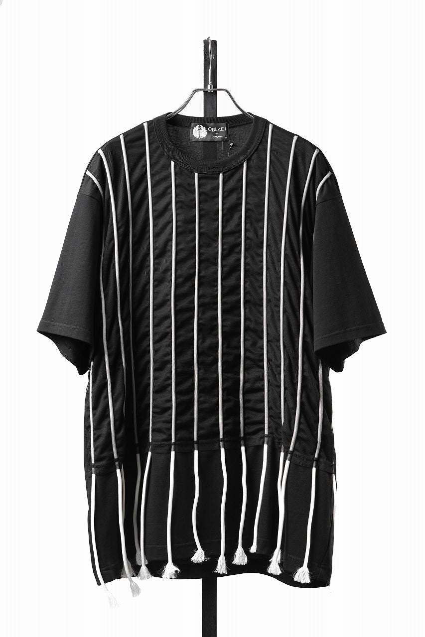 Load image into Gallery viewer, OBLADI LACE STRIPE UNDER BLACK MESH T-SHIRT (BLACK)