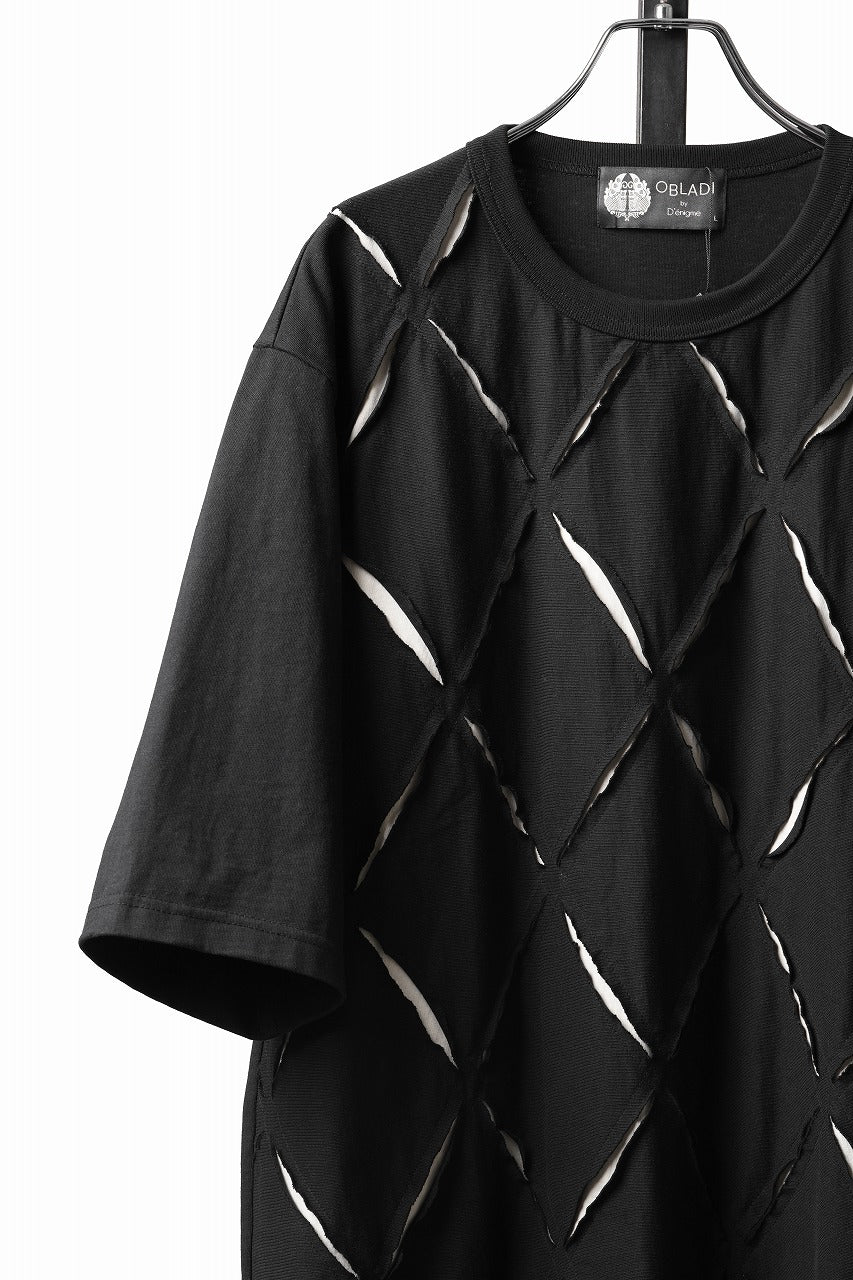 Load image into Gallery viewer, OBLADI ARGYLE JERSEY PATCHWORK T-SHIRT (BLACK x WHITE)