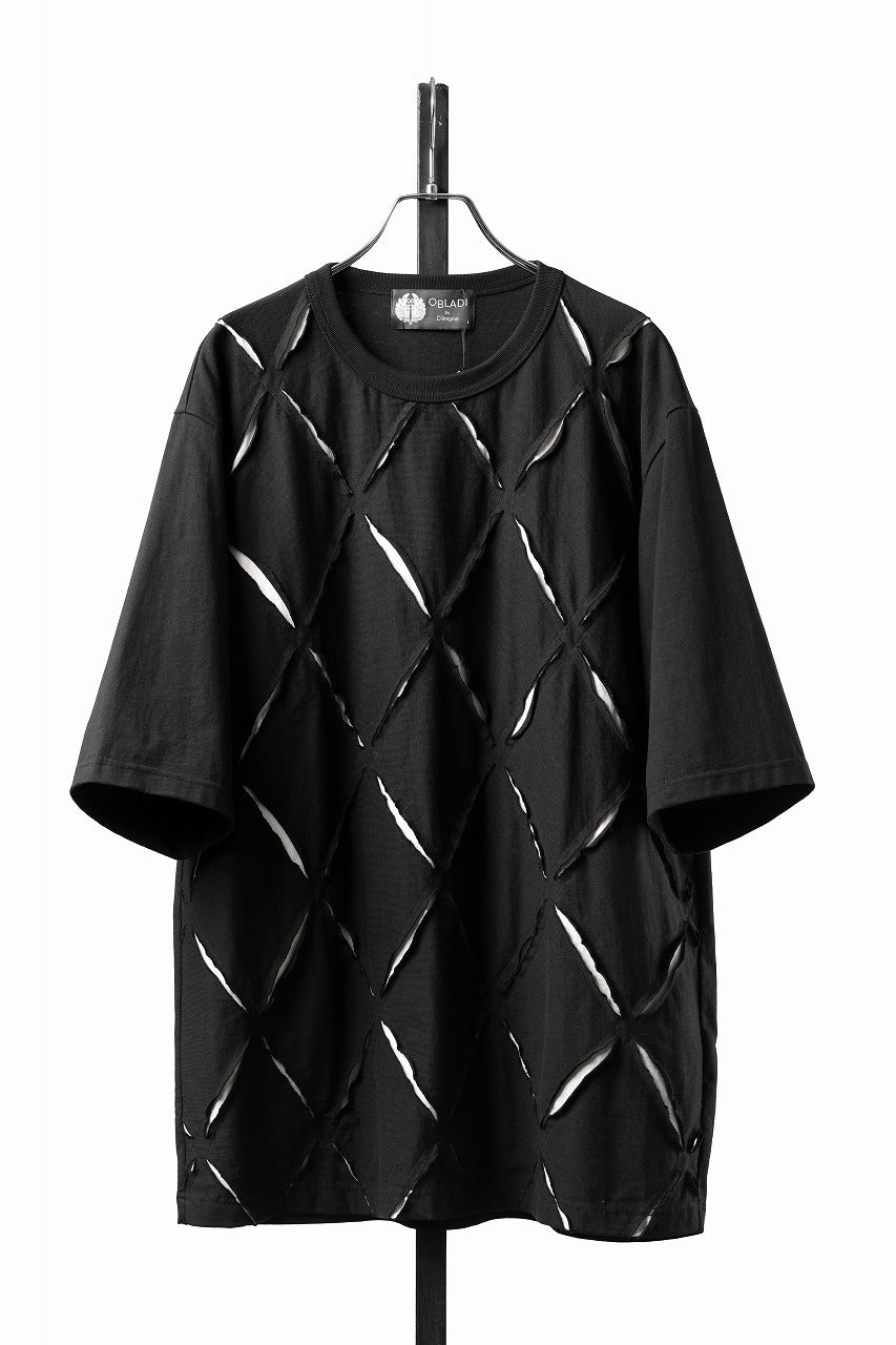 Load image into Gallery viewer, OBLADI ARGYLE JERSEY PATCHWORK T-SHIRT (BLACK x WHITE)
