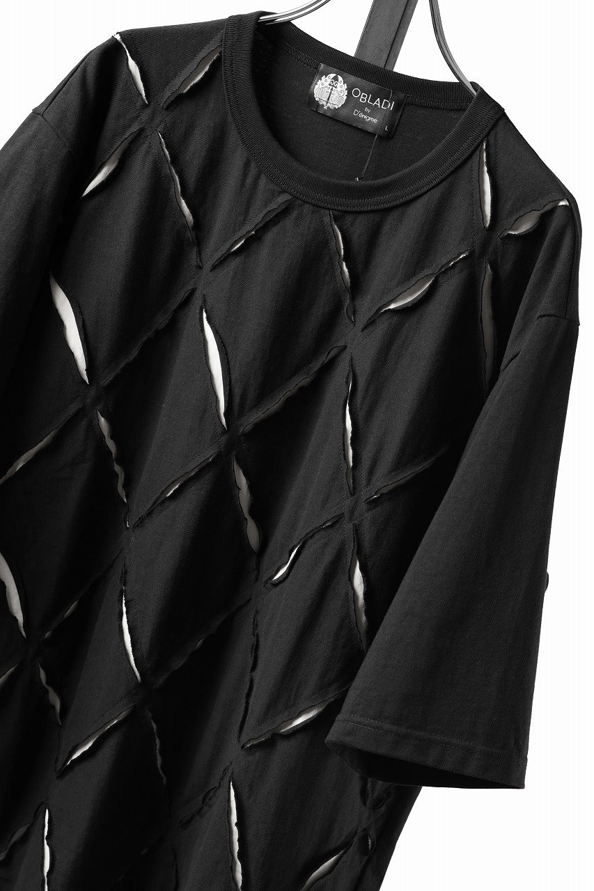 Load image into Gallery viewer, OBLADI ARGYLE JERSEY PATCHWORK T-SHIRT (BLACK x WHITE)