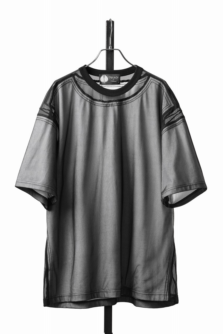 Load image into Gallery viewer, OBLADI MESH WITH PATCHWORK T-SHIRT (WHITE x BLACK)