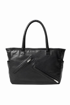 Load image into Gallery viewer, PORTER CLASSIC PC RIDERS LEATHER TOTE BAG M W / SILVER ZIPPER (BLACK)