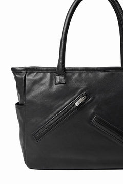 Load image into Gallery viewer, PORTER CLASSIC PC RIDERS LEATHER TOTE BAG M W / SILVER ZIPPER (BLACK)