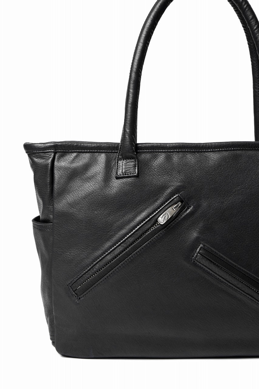 Load image into Gallery viewer, PORTER CLASSIC PC RIDERS LEATHER TOTE BAG M W / SILVER ZIPPER (BLACK)