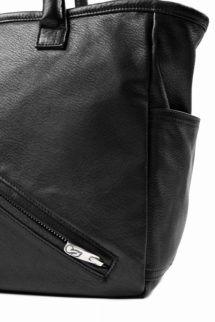 Load image into Gallery viewer, PORTER CLASSIC PC RIDERS LEATHER TOTE BAG M W / SILVER ZIPPER (BLACK)