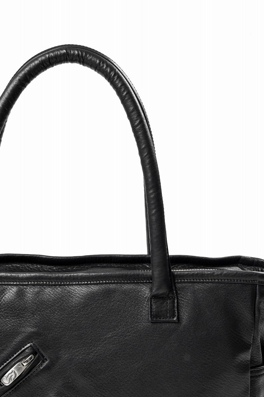 Load image into Gallery viewer, PORTER CLASSIC PC RIDERS LEATHER TOTE BAG M W / SILVER ZIPPER (BLACK)