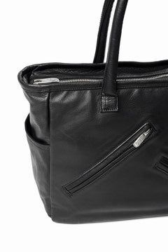 Load image into Gallery viewer, PORTER CLASSIC PC RIDERS LEATHER TOTE BAG M W / SILVER ZIPPER (BLACK)