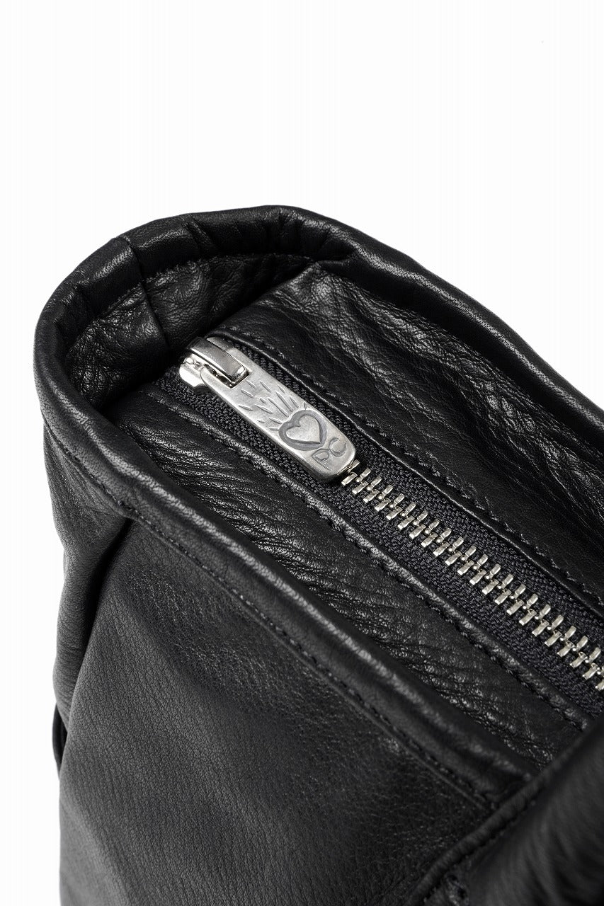 Load image into Gallery viewer, PORTER CLASSIC PC RIDERS LEATHER TOTE BAG M W / SILVER ZIPPER (BLACK)