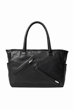 Load image into Gallery viewer, PORTER CLASSIC PC RIDERS LEATHER TOTE BAG M W / SILVER ZIPPER (BLACK)