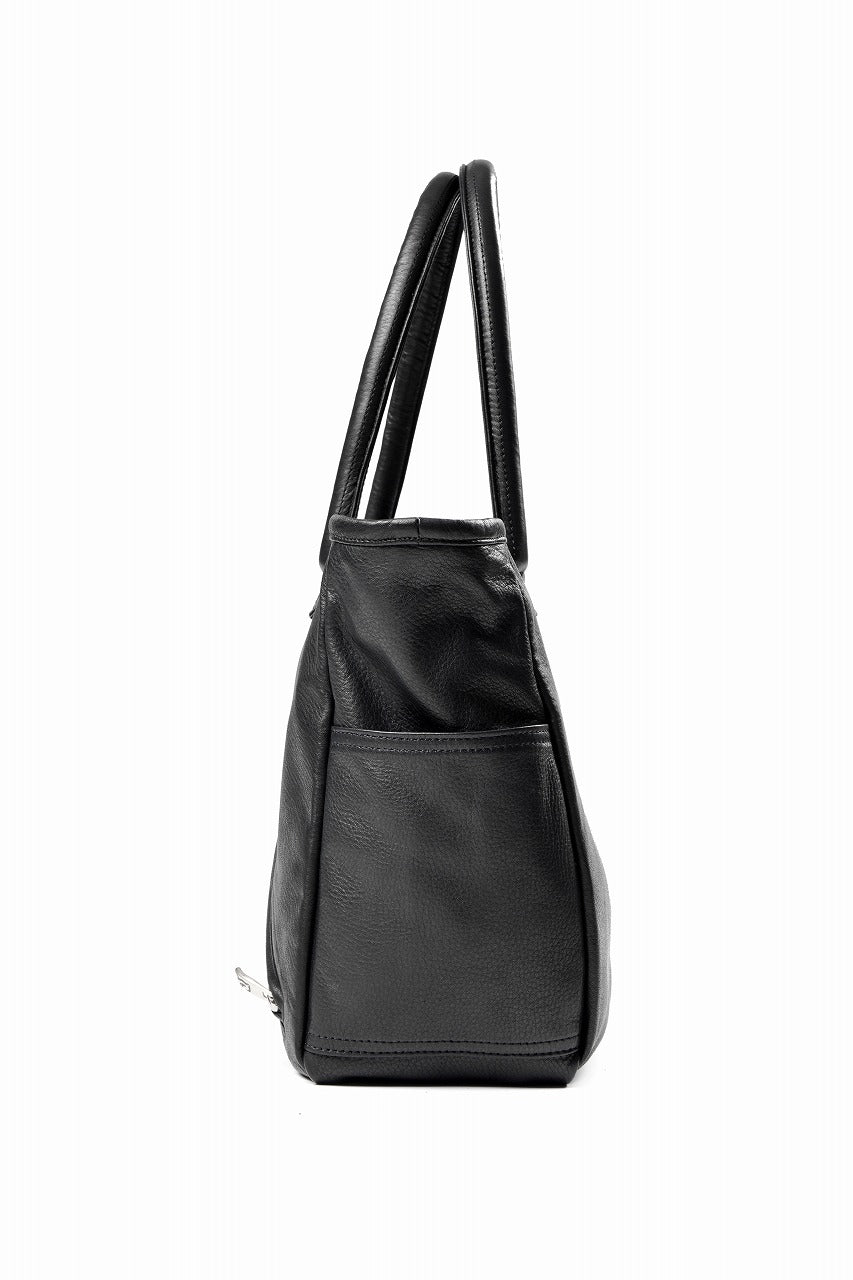 Load image into Gallery viewer, PORTER CLASSIC PC RIDERS LEATHER TOTE BAG M W / SILVER ZIPPER (BLACK)