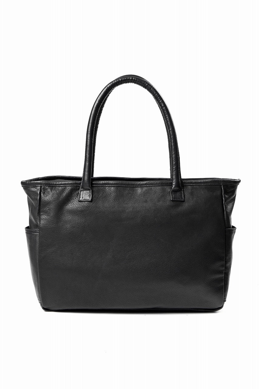 Load image into Gallery viewer, PORTER CLASSIC PC RIDERS LEATHER TOTE BAG M W / SILVER ZIPPER (BLACK)