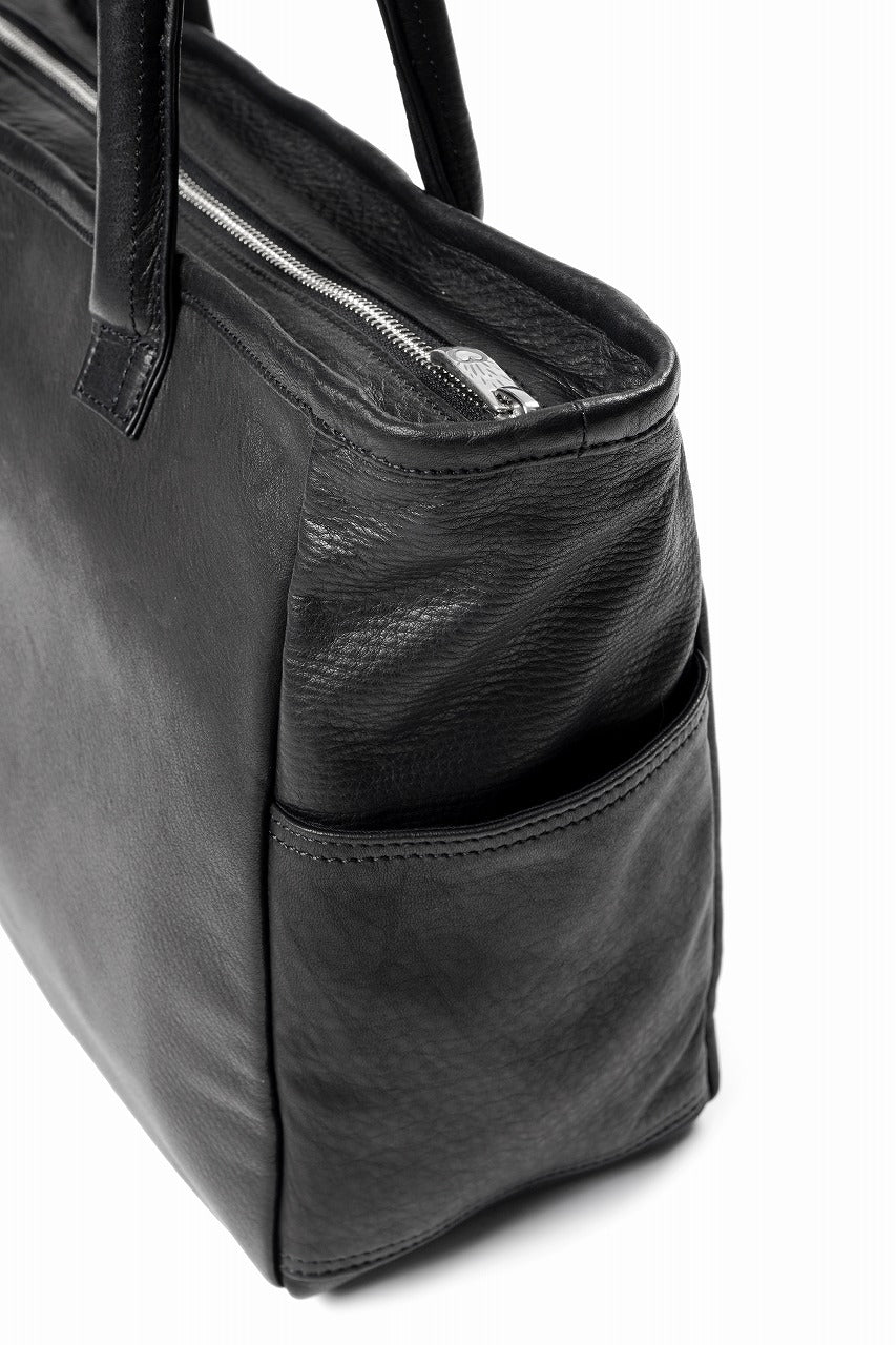 Load image into Gallery viewer, PORTER CLASSIC PC RIDERS LEATHER TOTE BAG M W / SILVER ZIPPER (BLACK)