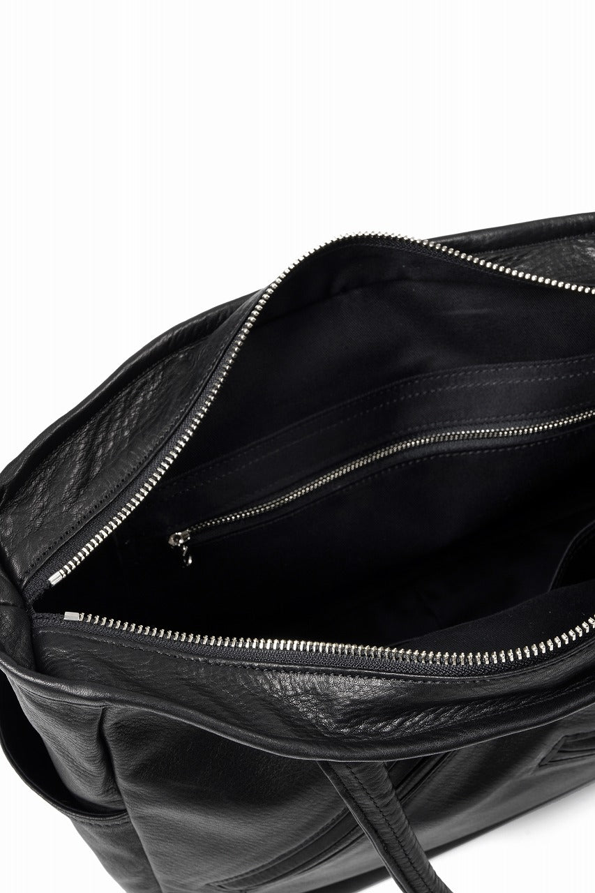 Load image into Gallery viewer, PORTER CLASSIC PC RIDERS LEATHER TOTE BAG M W / SILVER ZIPPER (BLACK)