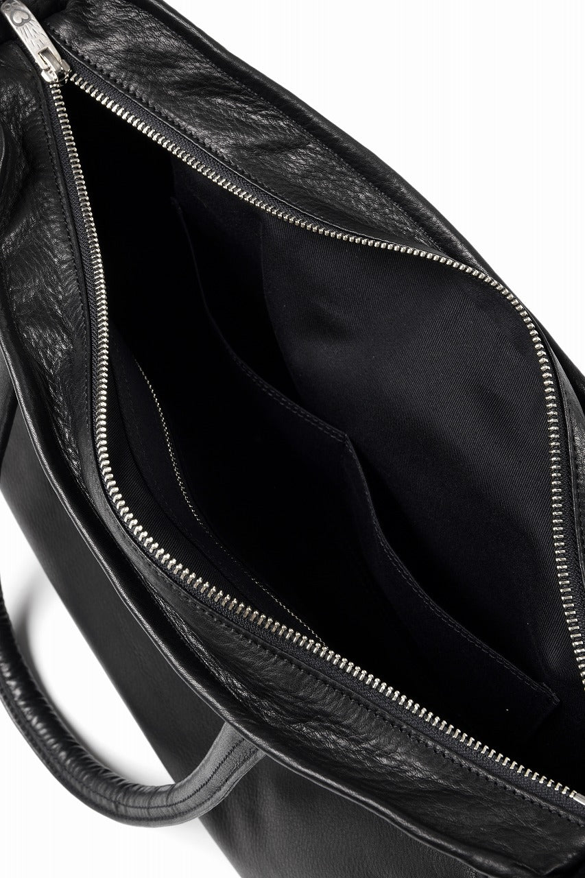 Load image into Gallery viewer, PORTER CLASSIC PC RIDERS LEATHER TOTE BAG M W / SILVER ZIPPER (BLACK)