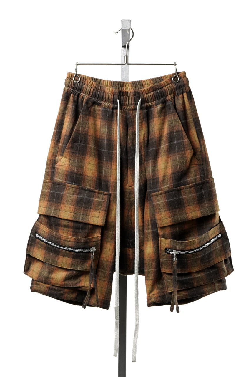 画像をギャラリービューアに読み込む, A.F ARTEFACT PLAID SAROUEL ZIP CARGO SHORTS (BLACK CAMEL)