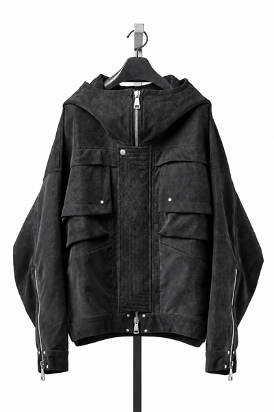 A.F ARTEFACT MILITARY HOODIE BLOUSON / WILD VEGAN LEATHER (BLACK)