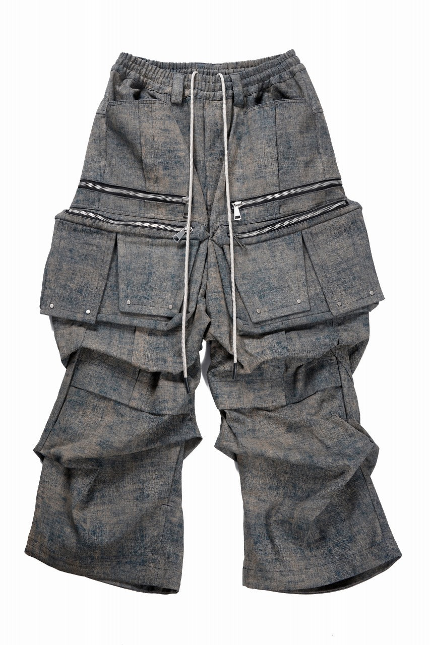A.F ARTEFACT BLENDED SHADES DENIM CARGO TUCK WIDE PANTS (STEEL